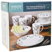 Wholesale - Gibson Home 12pc Dinnerware Set Modern Times B/W Ceramic CB C/P 2, UPC: 085081180230